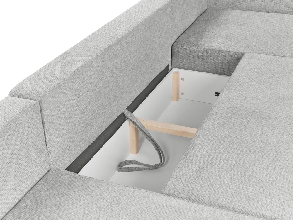 Beliani U formos išskleidžiama sofa 4 asmenims VATNE šviesiai pilka su daiktadėže