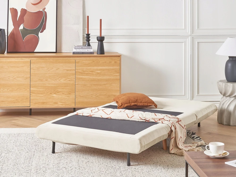 Beliani Vienvietė išskleidžiama sofa SETTEN, veliūras, šviesiai smėlio spalvos