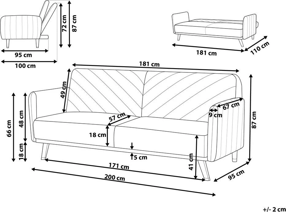 Beliani Išskleidžiama 3 vietų sofa SENJA, veliūras, pilka