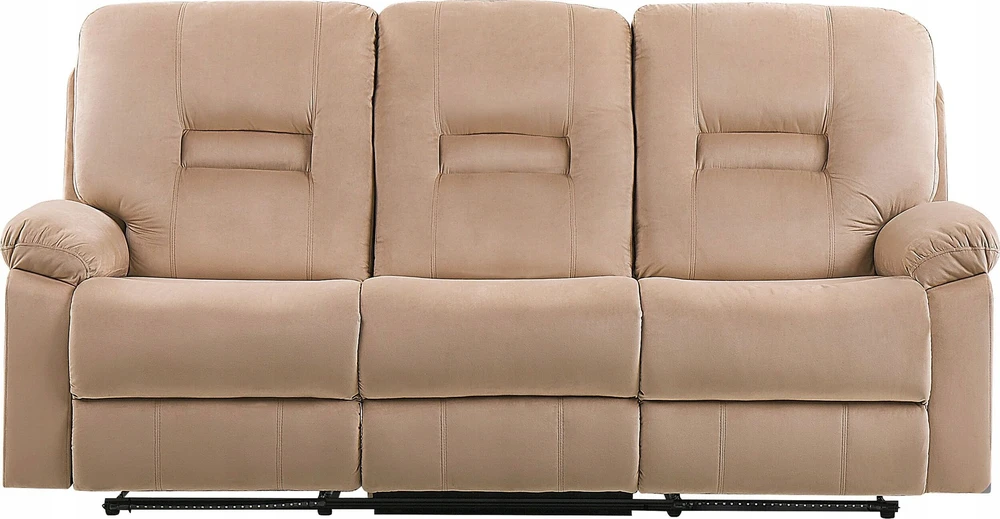 Beliani Trijų vietų sofa BERGEN su elektrine relaksacijos funkcija, veliūrinė, šviesiai smėlio spalvos, su USB prievadu
