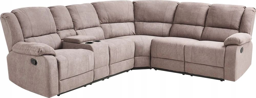 Beliani Kampinė sofa su rankine relaksacijos funkcija 5 asmenims ROKKE smėlio pilkumo spalvos, kairinė