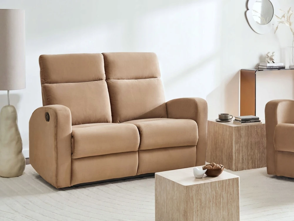 Beliani 2 vietų sofa su rankine atsipalaidavimo funkcija VERDAL, veliūras, šviesiai ruda