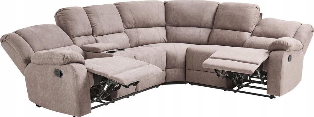 Beliani Kampinė sofa su rankine relaksacijos funkcija 5 asmenims ROKKE smėlio pilkumo spalvos, kairinė