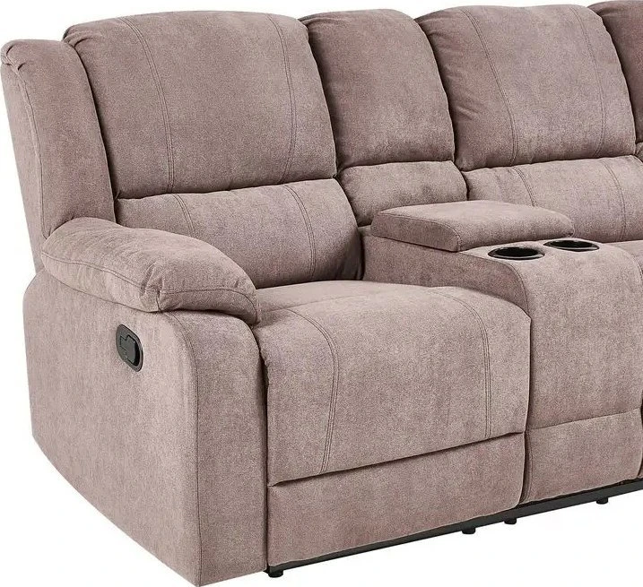 Beliani Kampinė sofa su rankine relaksacijos funkcija 5 asmenims ROKKE smėlio pilkumo spalvos, kairinė