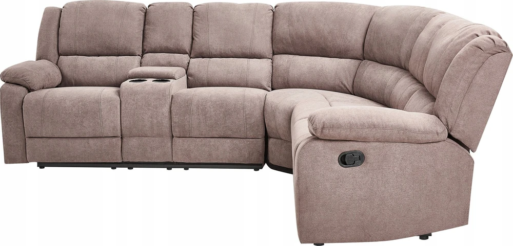 Beliani Kampinė sofa su rankine relaksacijos funkcija 5 asmenims ROKKE smėlio pilkumo spalvos, kairinė
