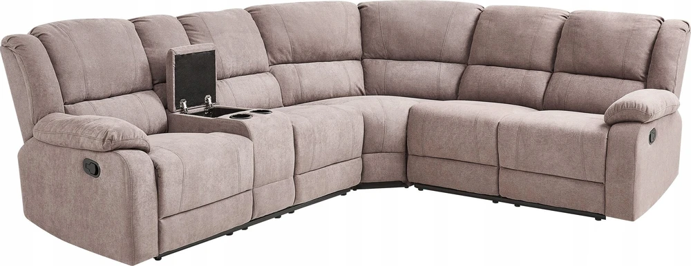 Beliani Kampinė sofa su rankine relaksacijos funkcija 5 asmenims ROKKE smėlio pilkumo spalvos, kairinė