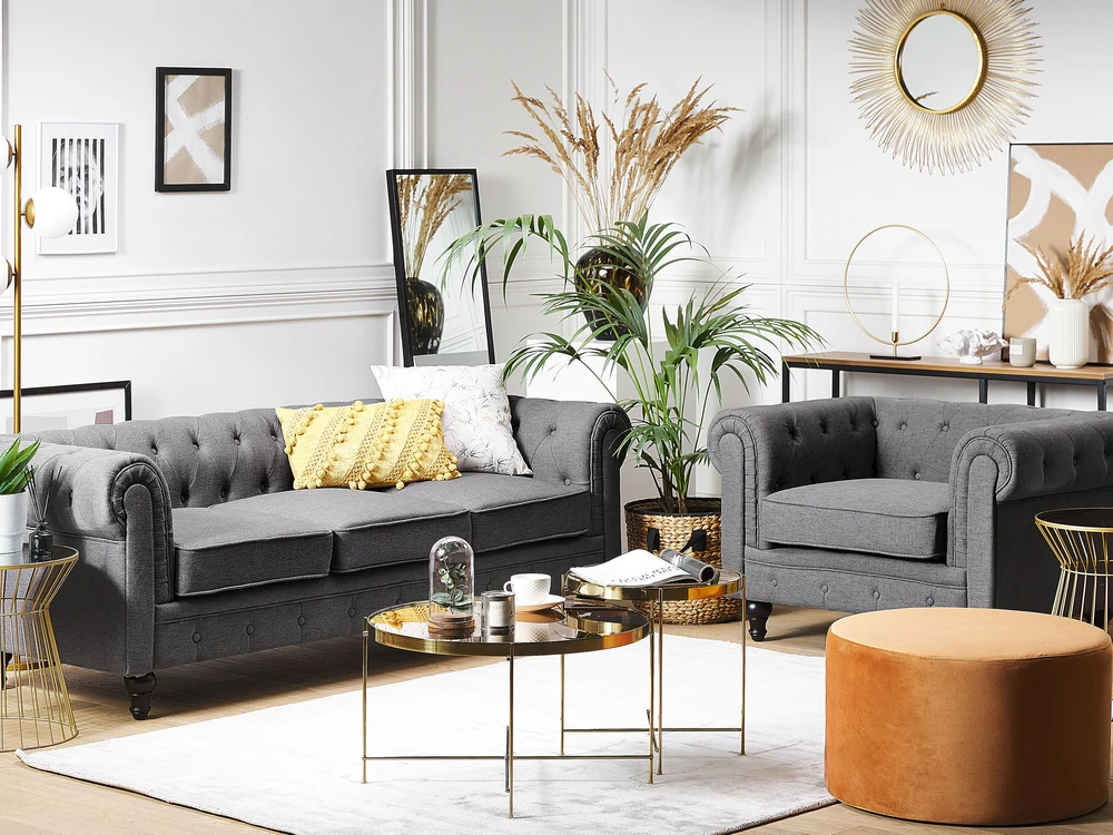 Beliani Trijų vietų sofa CHESTERFIELD Pilka