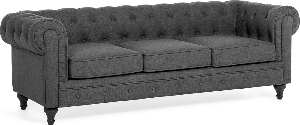 Beliani Trijų vietų sofa CHESTERFIELD Pilka