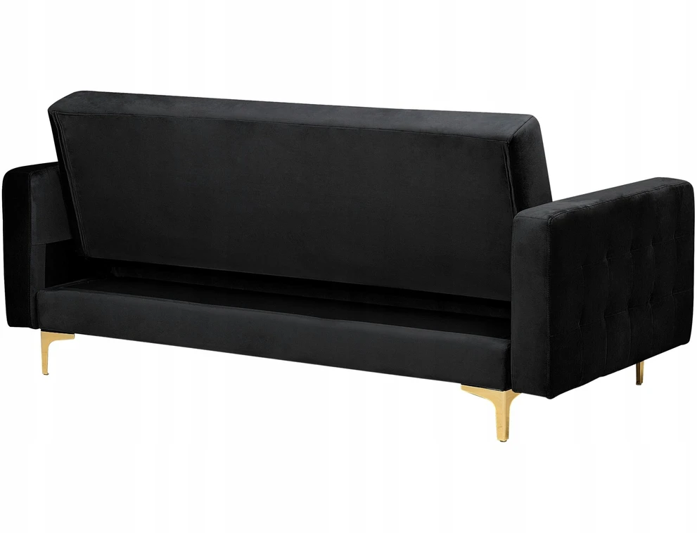 Beliani Trivietė išskleidžiama sofa ABERDEEN, veliūras, juoda