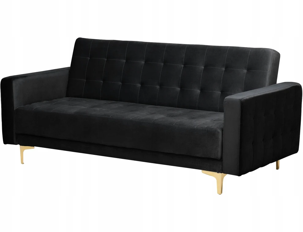 Beliani Trivietė išskleidžiama sofa ABERDEEN, veliūras, juoda