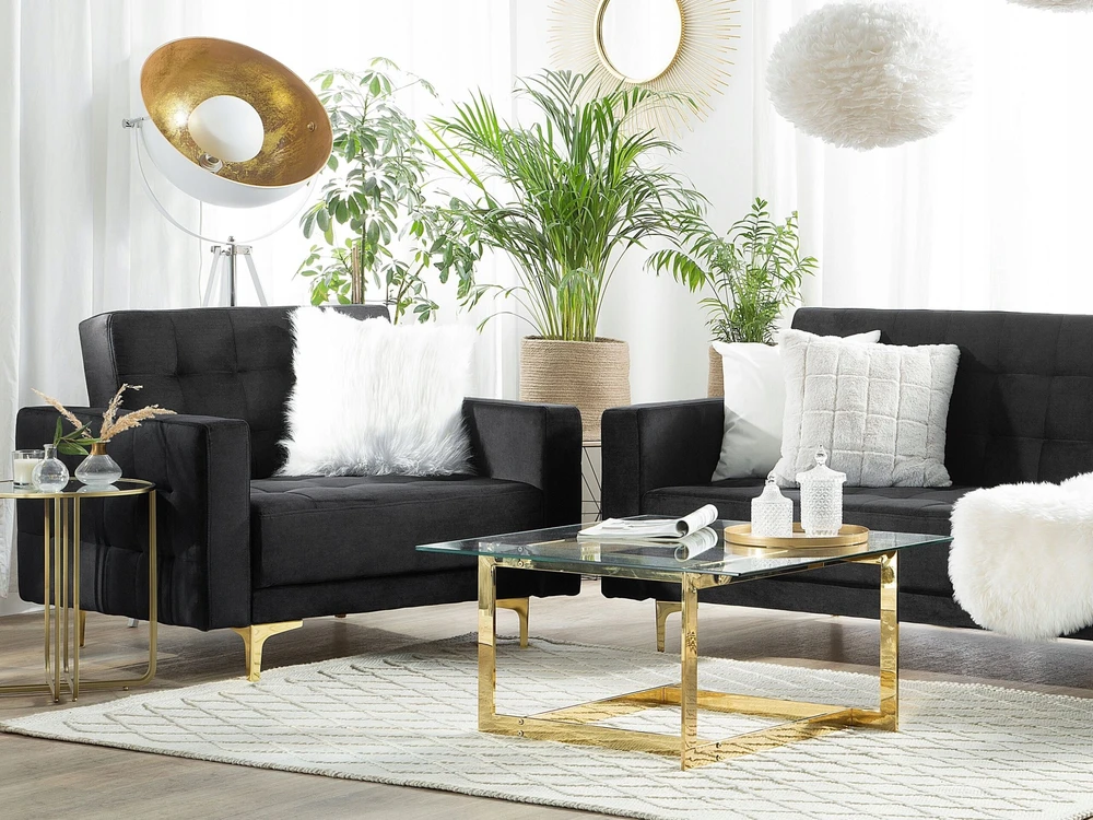 Beliani Trivietė išskleidžiama sofa ABERDEEN, veliūras, juoda