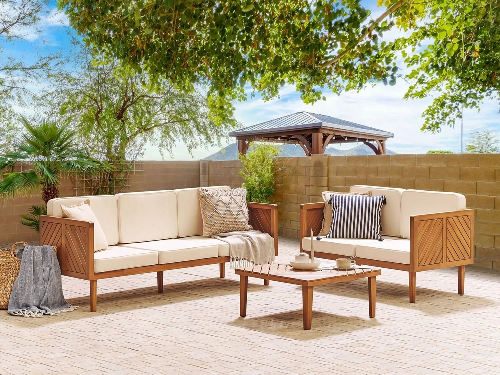 Beliani Sodo sofa 3 vietų BARATTI Akacijos mediena Ruda