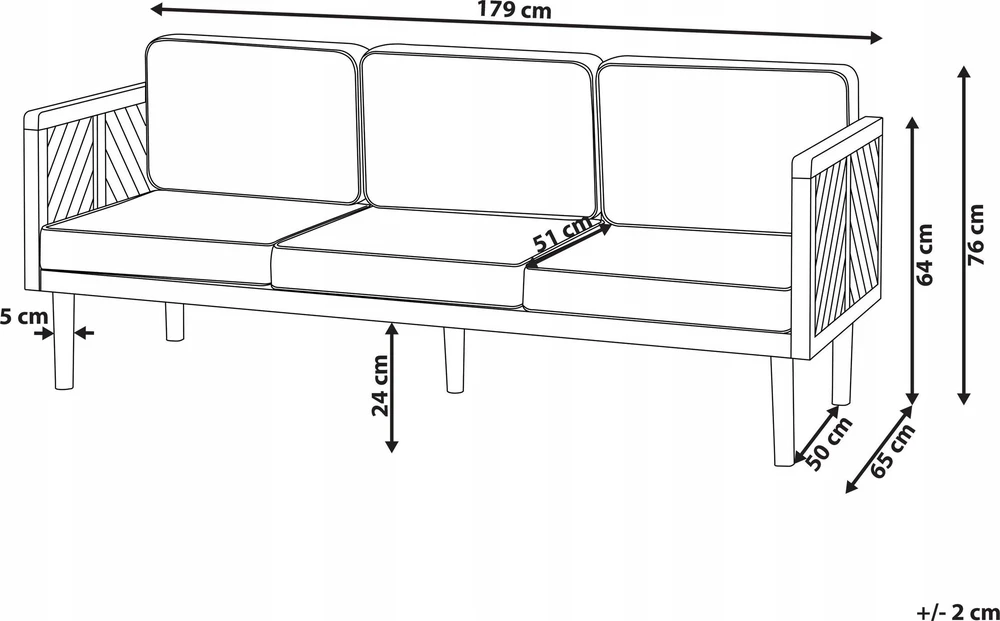 Beliani Sodo sofa 3 vietų BARATTI Akacijos mediena Ruda