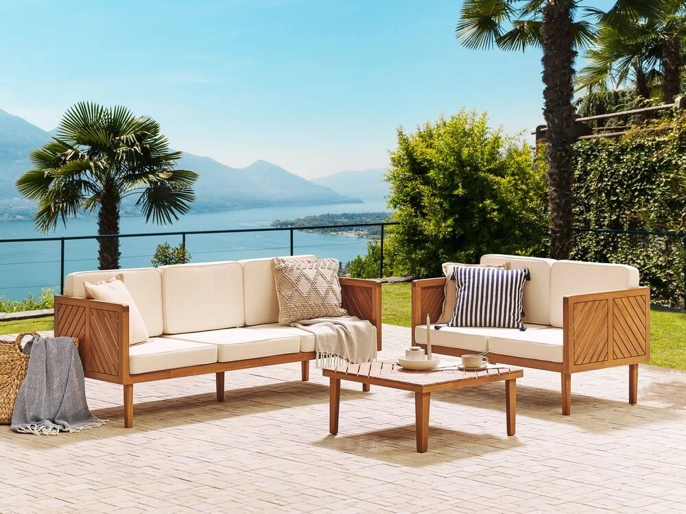 Beliani Sodo sofa 3 vietų BARATTI Akacijos mediena Ruda