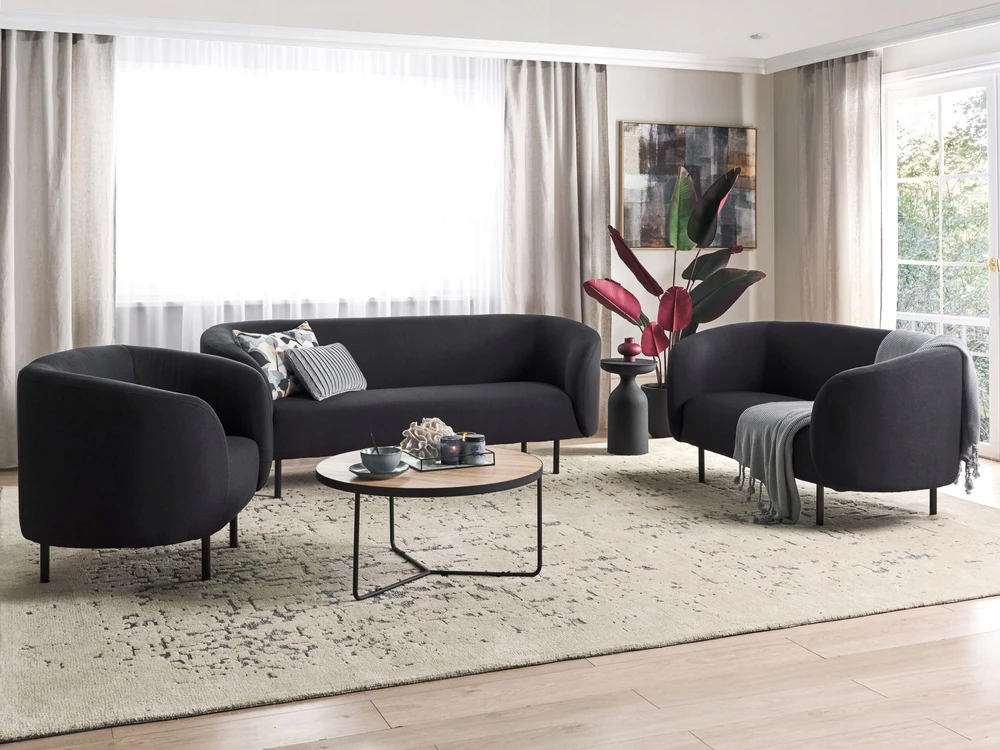 Beliani Trivietė sofa LOEN juoda