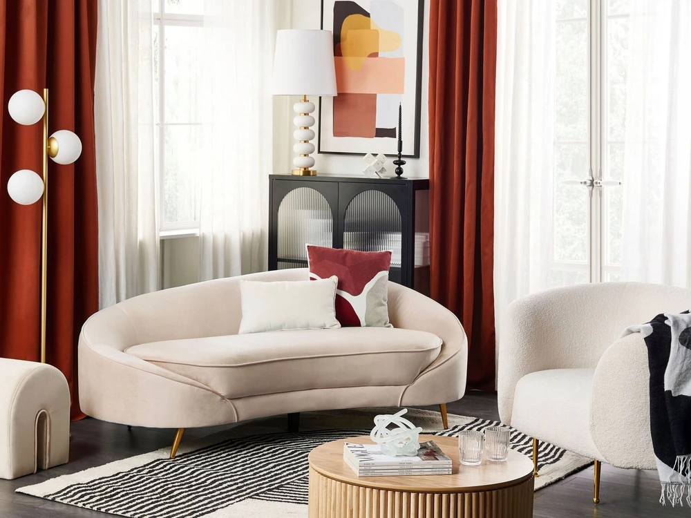 Beliani 2 vietų sofa SAVAR, veliūras, šviesiai smėlio spalvos