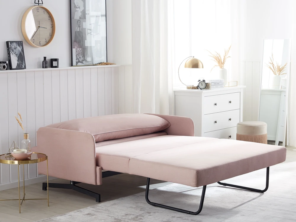 Beliani Išskleidžiama sofa 2 asmenims BELFAST rožinė