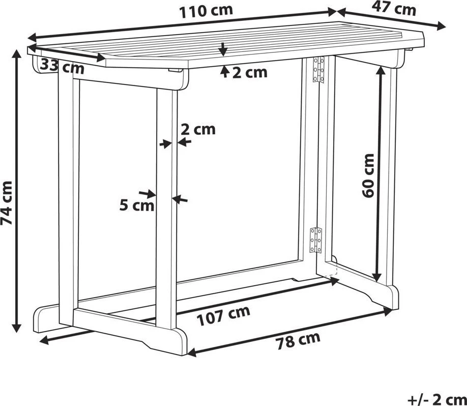 Beliani Balkono stalas TREIA 110 cm 47 cm Akacijos mediena Rudas