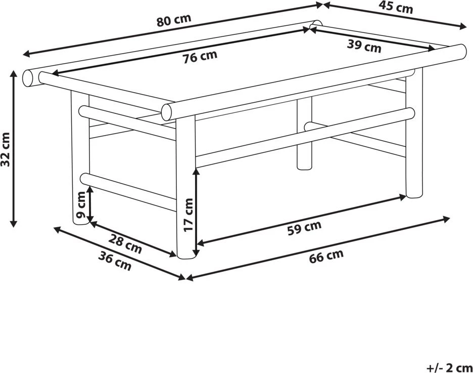 Beliani Sodo kavos staliukas TODI 45 cm 80 cm bambukinis rudas