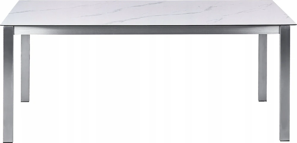 Beliani Sodo stalas COSOLETO 180 cm 90 cm Marmuro efektas Stiklas Baltas