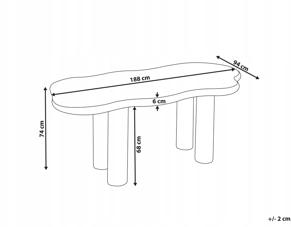 Beliani Valgomojo stalas ONDLE balta 188 cm 94 cm