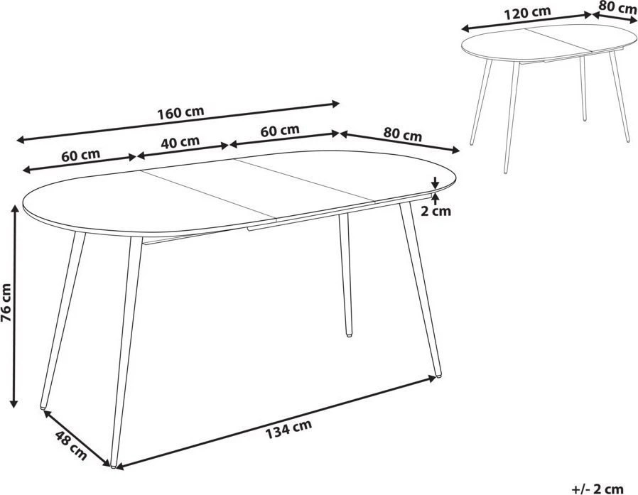 Beliani Išskleidžiamas valgomojo stalas STAVERTON baltas 120/160 cm 80 cm