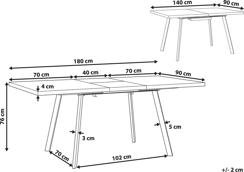 Beliani Išskleidžiamas valgomojo stalas HARLOW tamsiai rudas 140/180 cm 90 cm