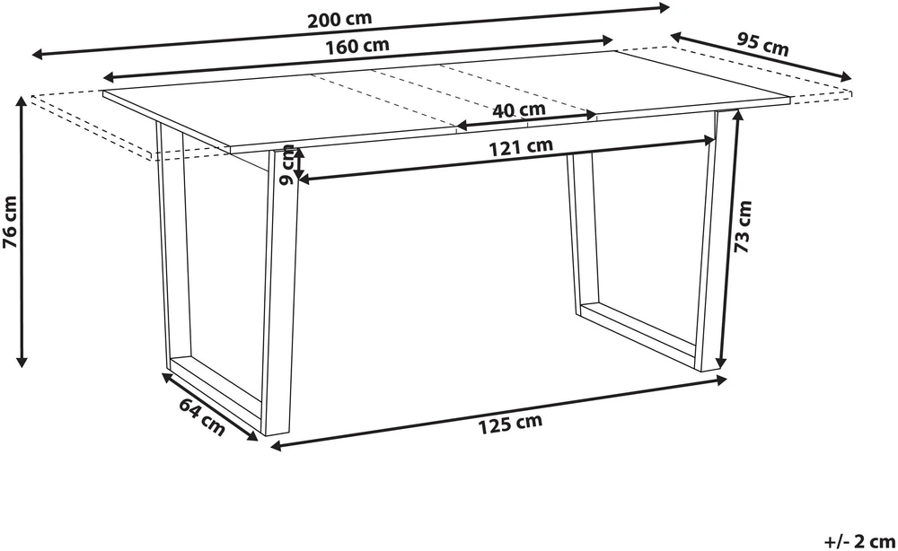 Beliani Išskleidžiamas valgomojo stalas CAMDEN, šviesus uosio atspalvis, 160/200 cm, 95 cm