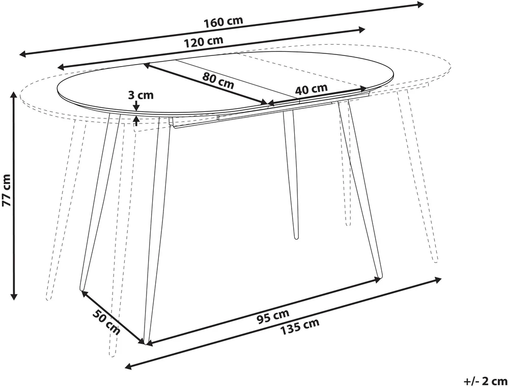 Beliani Išskleidžiamas valgomojo stalas CLAVET šviesiai rudas 120/160 cm 80 cm