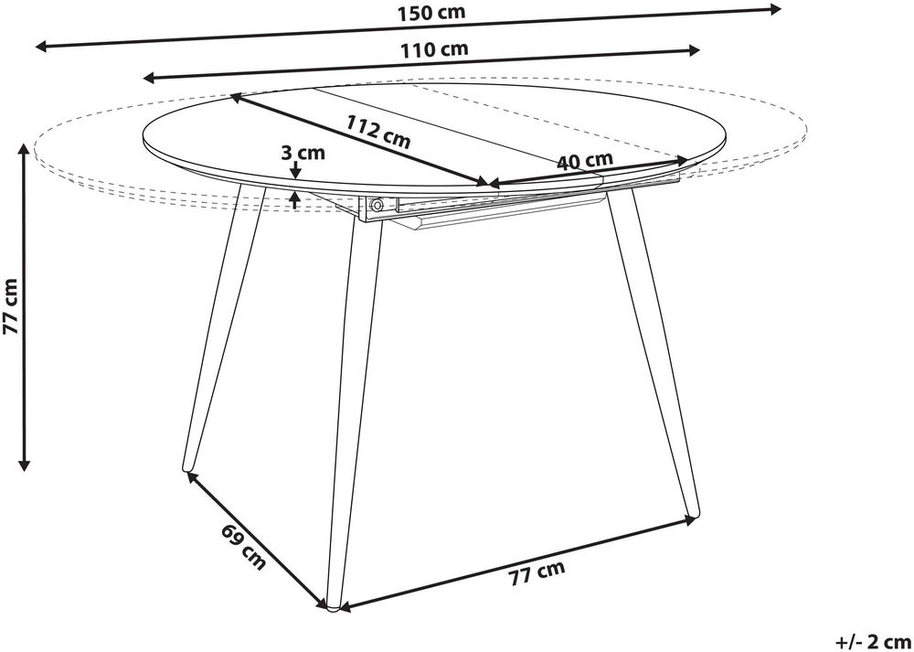 Beliani Išskleidžiamas valgomojo stalas SENIAC rudas 110/150 cm 112 cm