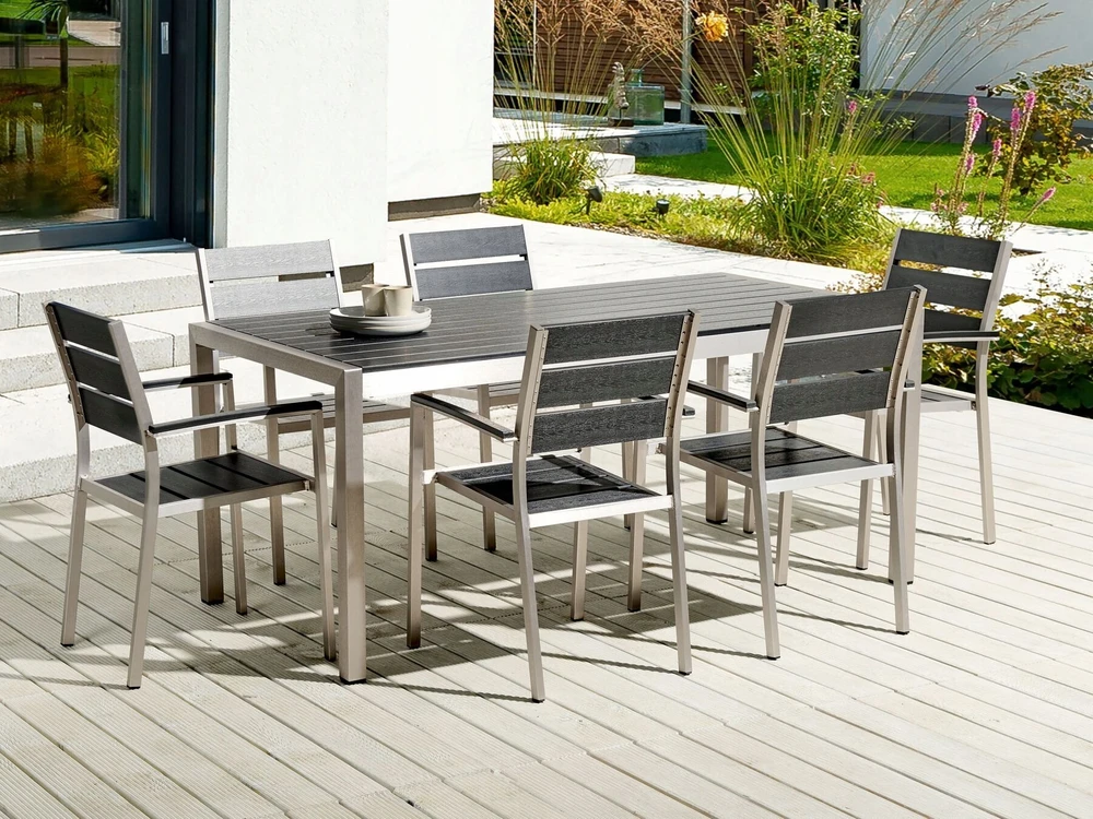 Beliani Sodo stalas VERNIO 180 cm 90 cm metalinis juodas/sidabrinis