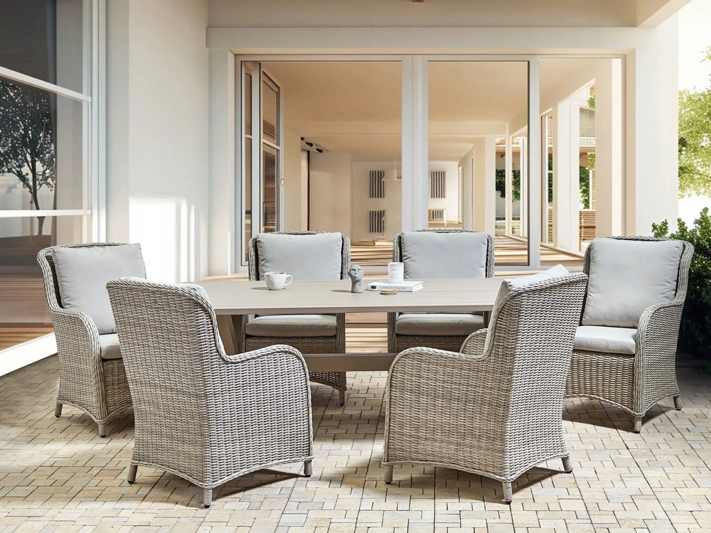 Beliani Sodo stalas CASCAIS 200 cm 105 cm Metalinis smėlio spalvos