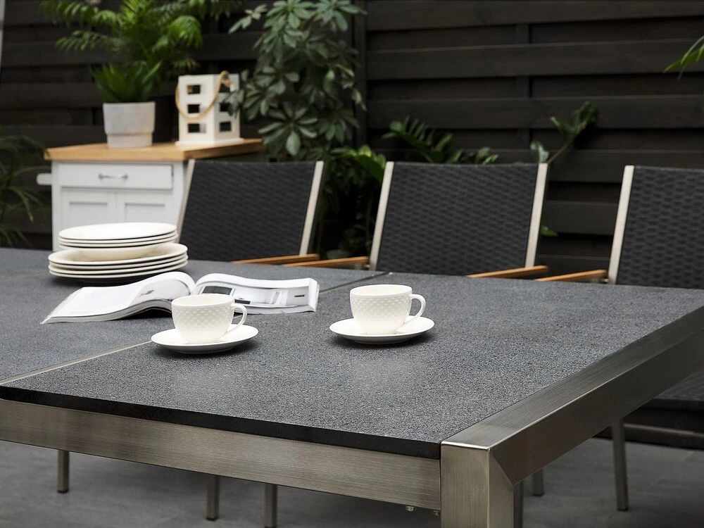 Beliani Sodo stalas GROSSETO 220 cm 100 cm Degintas granitas grafito spalvos