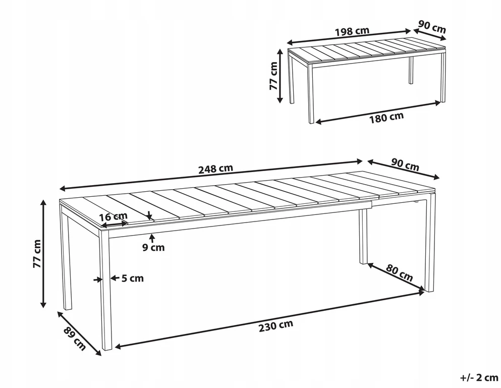 Beliani Išskleidžiamas sodo stalas TOFANE 198/248 cm 90 cm pilkas
