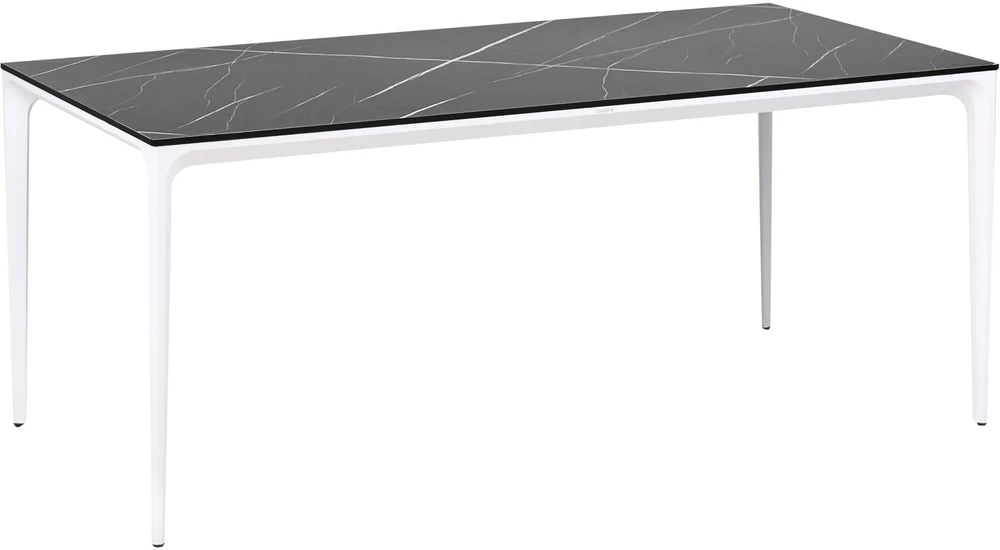 Beliani Sodo stalas SOVARETO 180 cm 90 cm marmuro efektas Juodas marmuras