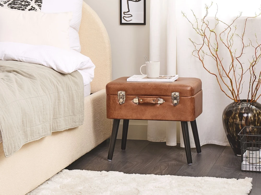 Beliani Taburetė su daiktadėže MALLARD eko-oda, auksinė ruda