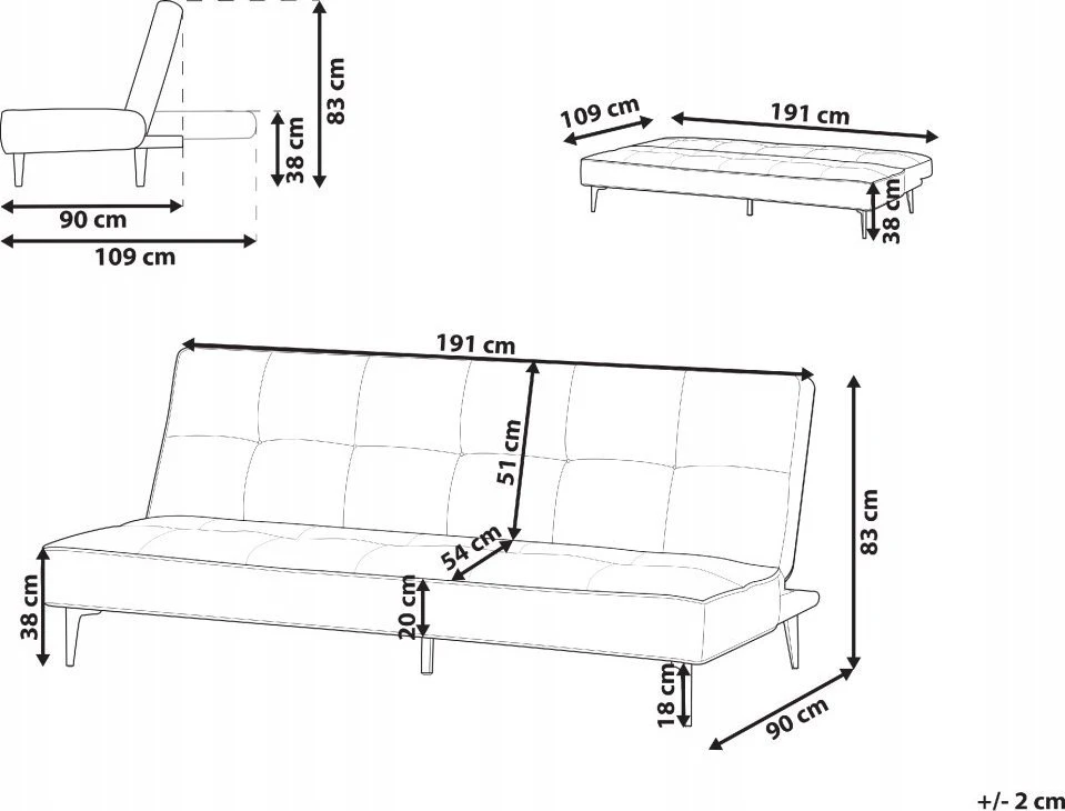 Beliani Trivietė išlankstoma sofa ESSVIK šviesiai žalia