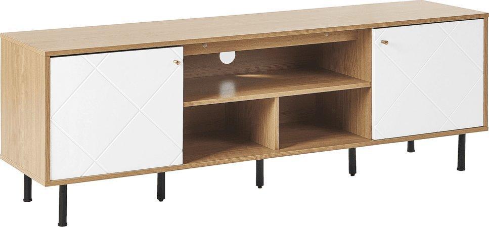 Beliani TV staliukas TV Stand Šviesi Medis with Balta PALMER 317638 Spalva: Šviesus medis + Balta