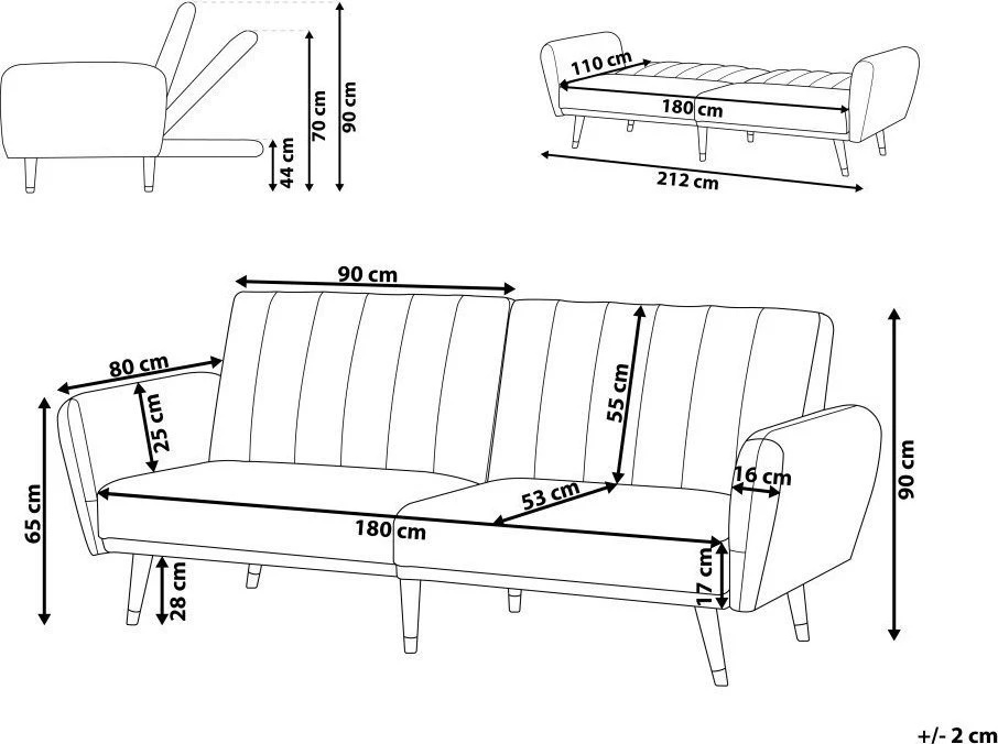 Beliani Išskleidžiama 3 vietų sofa VIMMERBY mėlyno aksomo