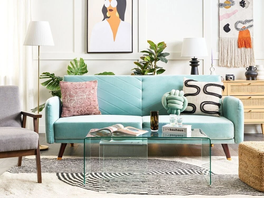 Beliani Išskleidžiama 3 vietų sofa SENJA, veliūrinė, mėlyna