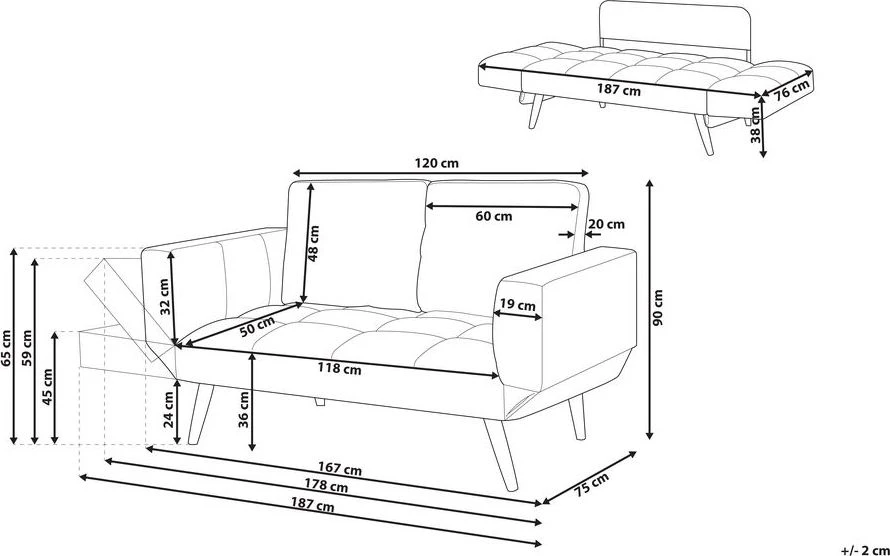 Beliani Dvivietė išskleidžiama sofa BREKKE šviesiai pilka