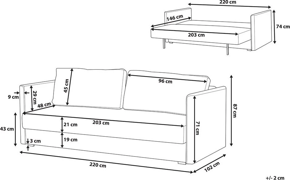 Beliani Išskleidžiama 3 vietų sofa EKSJO šviesiai pilka su patalynės dėže
