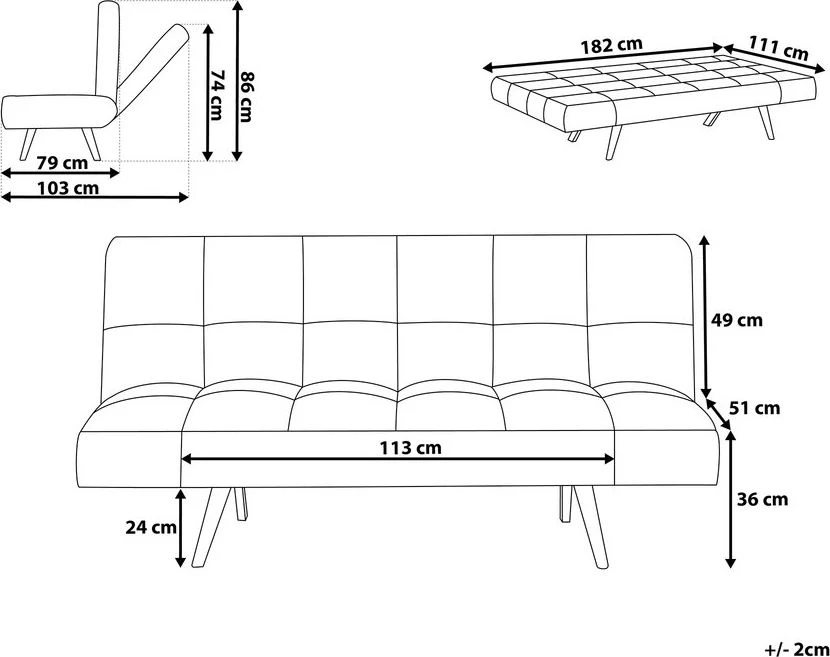 Beliani Dvivietė sofa-lova INGARO Pilka