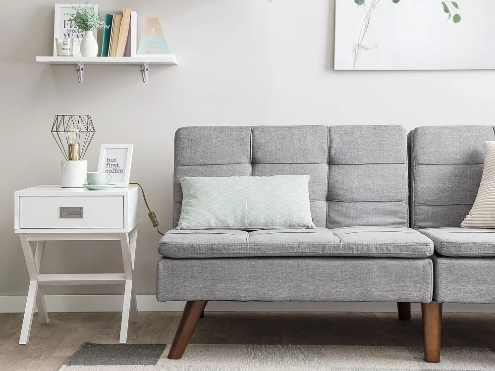 Beliani Trivietė išskleidžiama sofa RONNE šviesiai pilka
