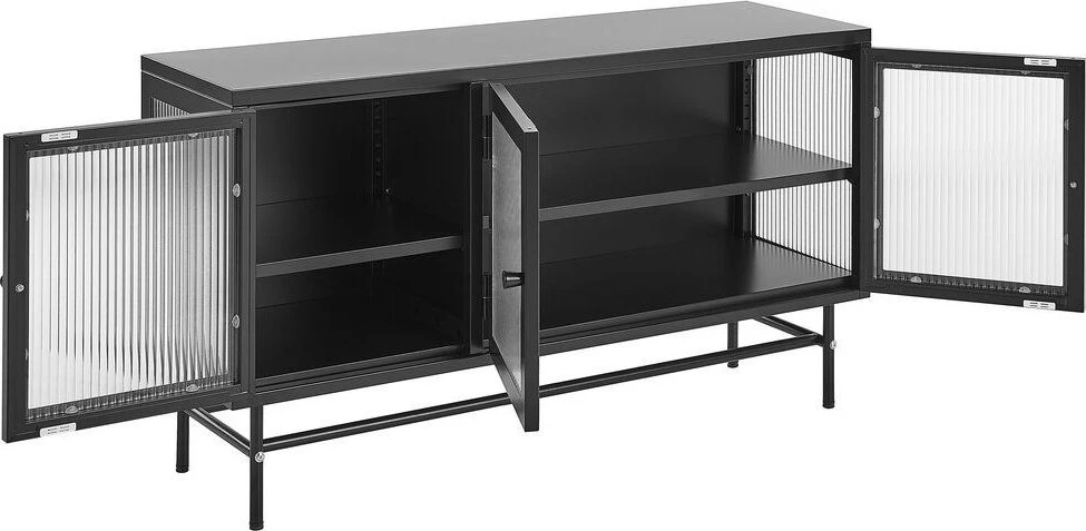 Beliani Spintelė su stiklinėmis durelėmis DEVON metalinė 115 cm, juoda