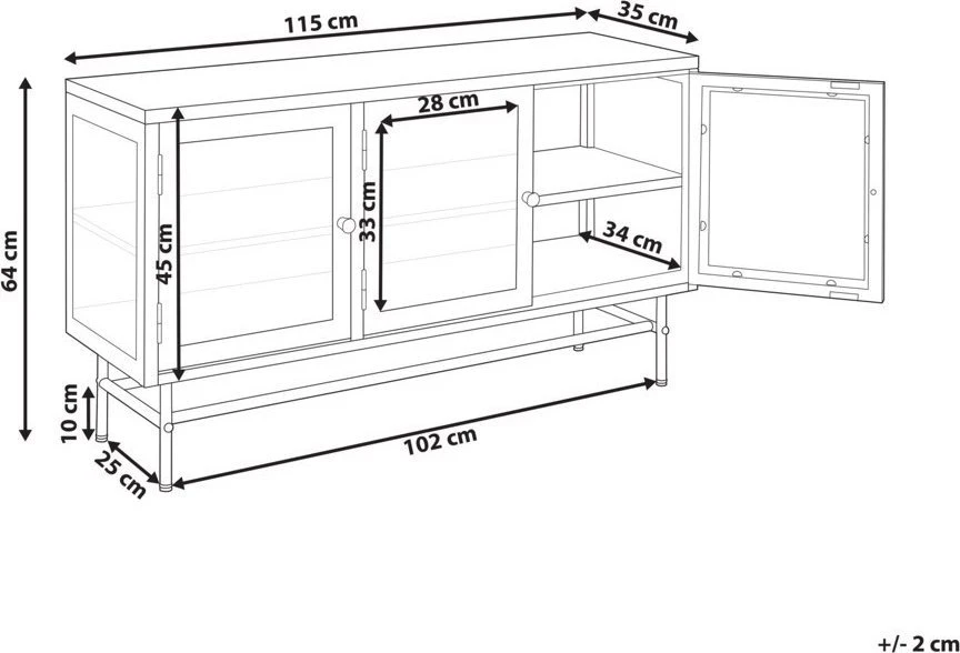 Beliani Spintelė su stiklinėmis durelėmis DEVON metalinė 115 cm, juoda