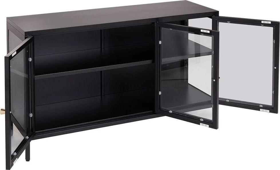 Beliani Spintelė su stiklinėmis durelėmis NEWPORT metalinė 115 cm, juoda