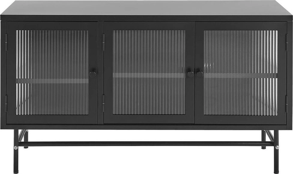 Beliani Spintelė su stiklinėmis durelėmis DEVON metalinė 115 cm, juoda
