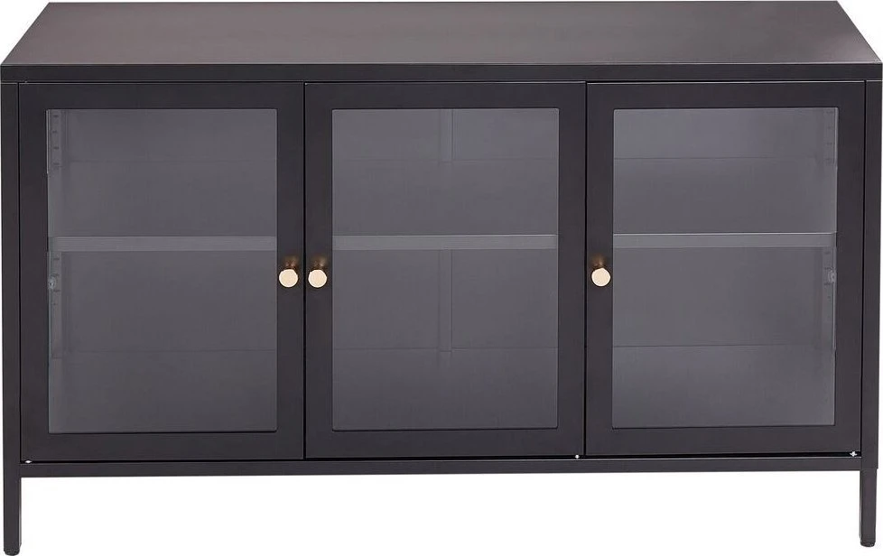 Beliani Spintelė su stiklinėmis durelėmis NEWPORT metalinė 115 cm, juoda