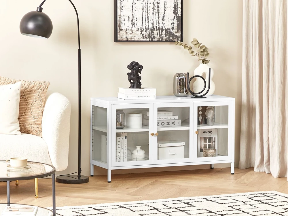 Beliani Vitrina NEWPORT, Metalinė, 115 cm, Balta